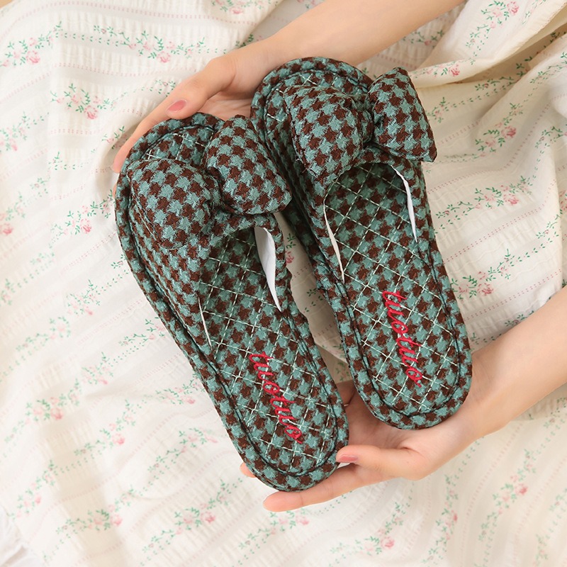 女性夏の亜麻スリッパ、カジュアル亜麻スリッパ、快適な亜麻スリッパ、弓亜麻スリッパ、屋内亜麻スリッパ