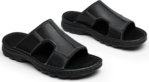 男性用のサンダルレザースリップオンメンズサンダルアウトドアメンズビーチスライドスリッパ