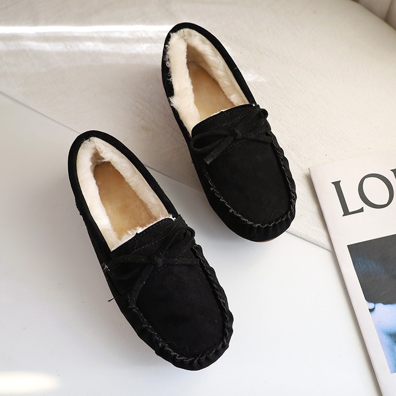 女性カジュアルフラットシューズ女性のモカシンソフトローファーファッション快適な暖かい豪華な弓スリップオン女性の綿の靴