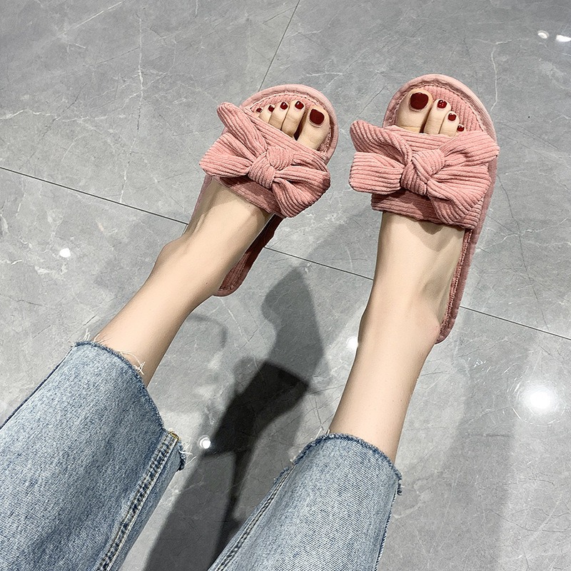 卸売春と秋の女性のファッショントレンド快適なリボンフラットビーチサンダルホームファブリックスリッパ